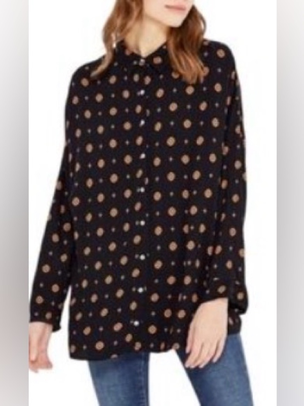 Free People Intimately Rayon Button Down Blouse Black Floral S
